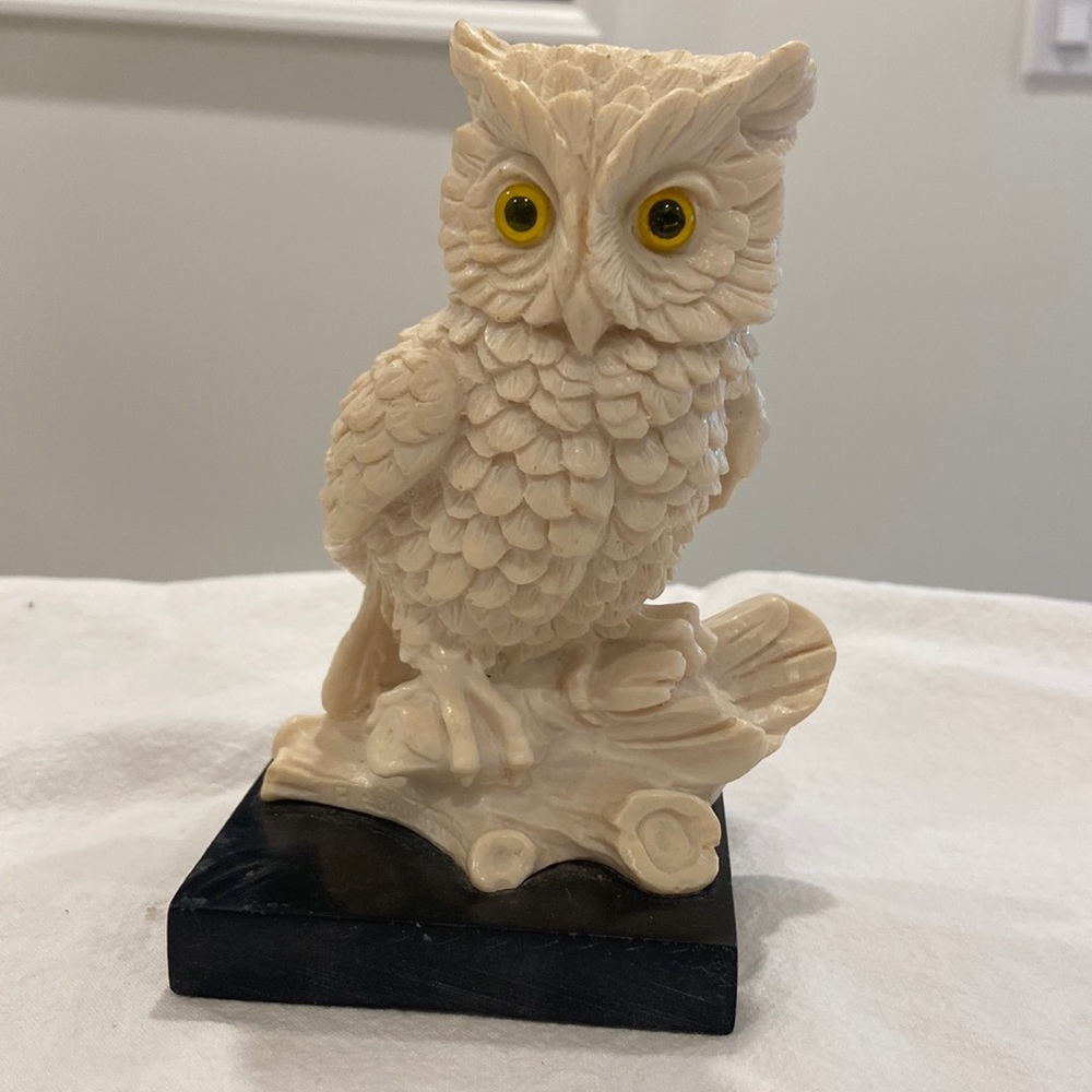 Vintage A. Santini  Owl Sculpture on Black Base - Made in Italy Signed